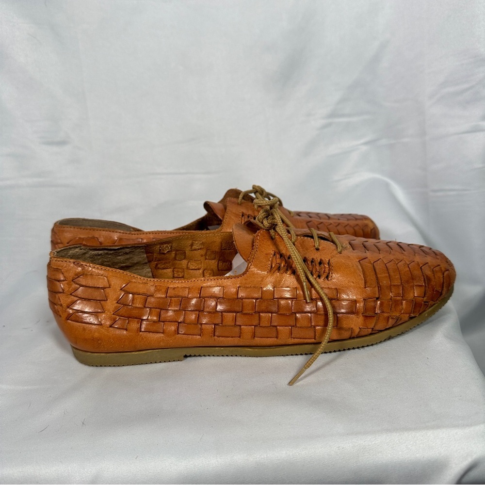 Saturday Knights Vintage Woven Leather Huarache Oxfords Tan Brazil Women’s 10 - Picture 8 of 15